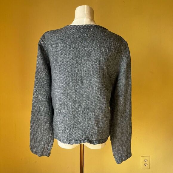 Flax Compelling Cardigan in Blue Honeycomb 100% Linen Button Down‎ Small - Picture 4 of 8